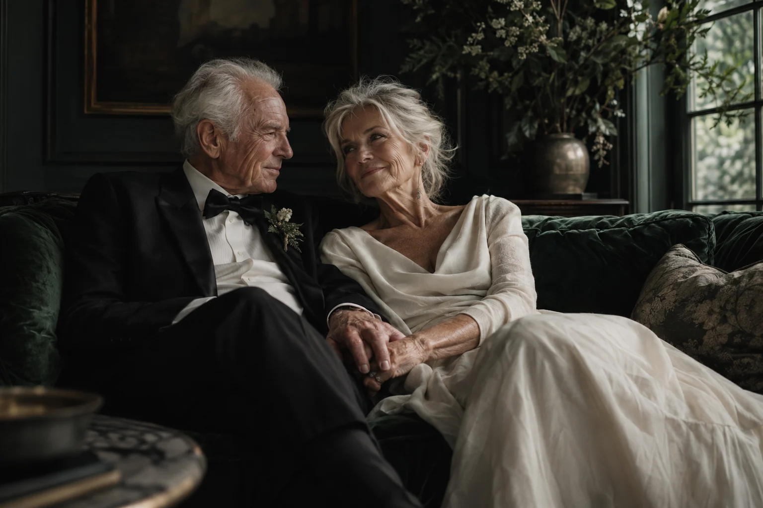 Photographies de mariage encadrées dans un intérieur.