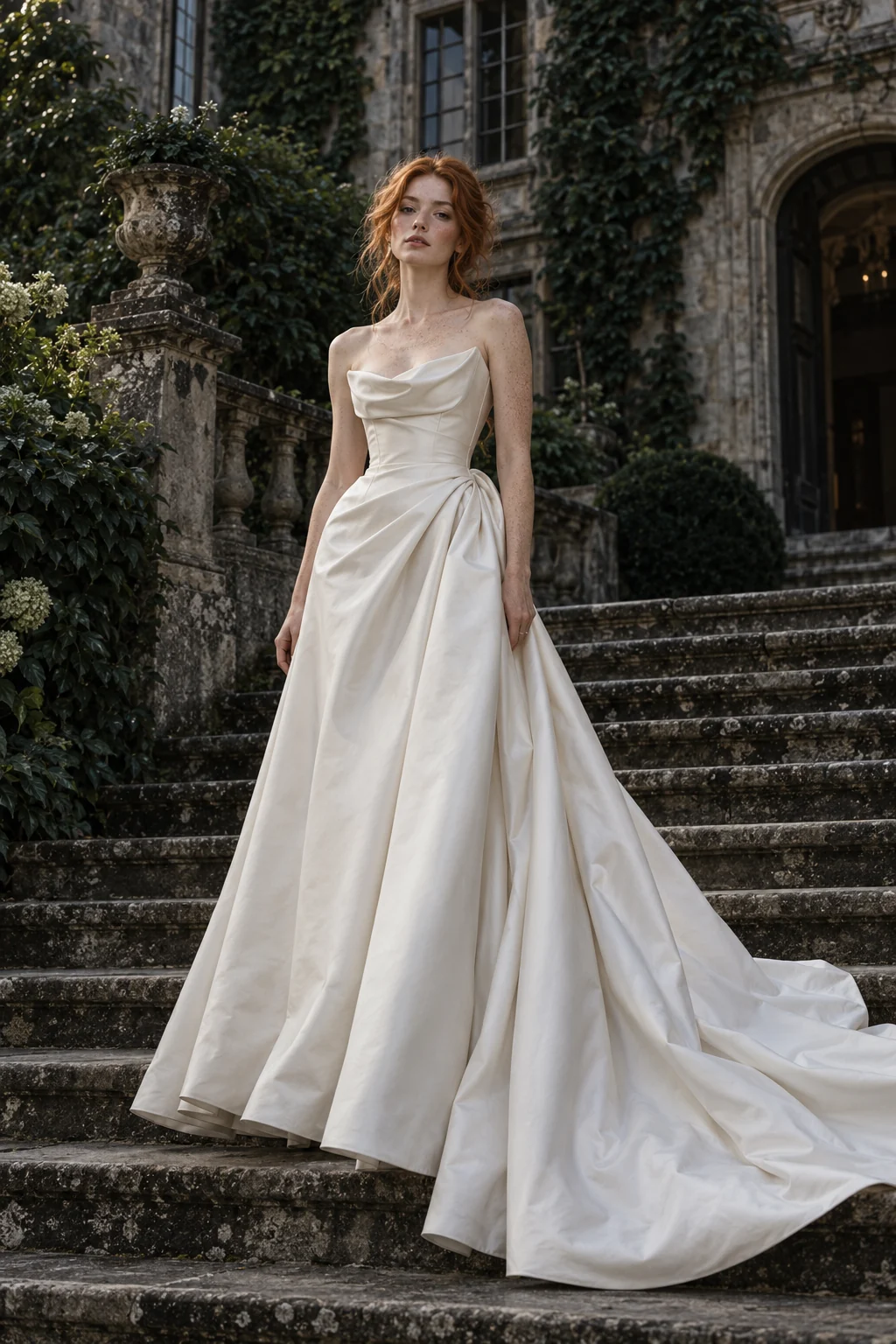 Un portrait éditorial de mariée à la lumière naturelle.